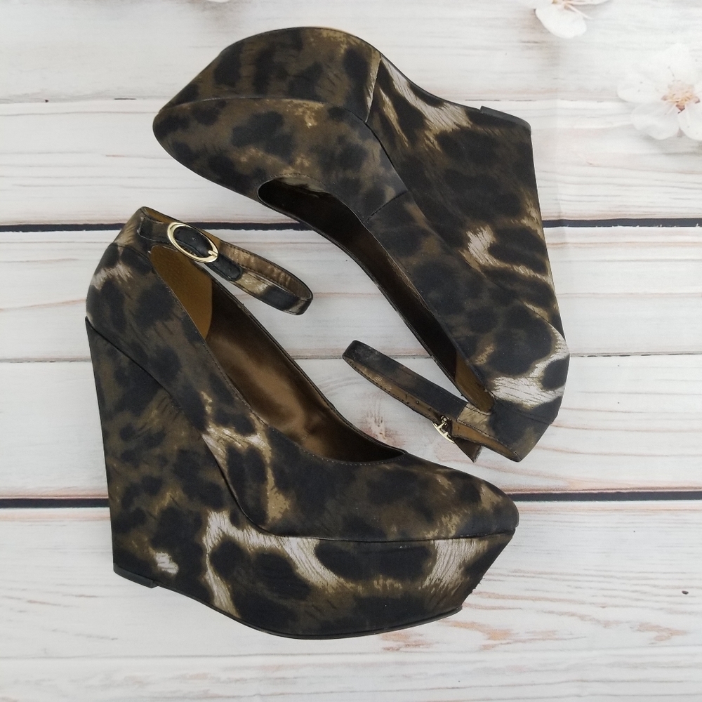 Sam Edelman leopard print satin wedge heels